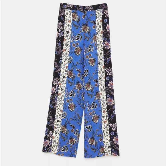 Zara Patchwork Wide Leg Pants with Elastic Waistband - Picture 1 of 10